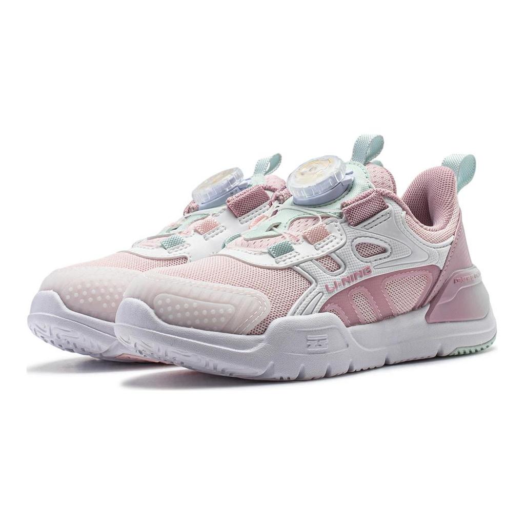 Li Ning Kids Shield Comfortable Shock Absorbing Wear Resistant Low Top Casual Shoes Kids Casual Shoes White Pink YKNU016-2