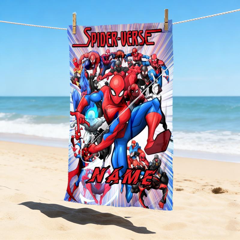 Custom Name Spider-Man Team-Up Stylish Digital Printing Beach Towel Quick‑Drying Absorbent Blanket for Beach Pool Gym Travel
