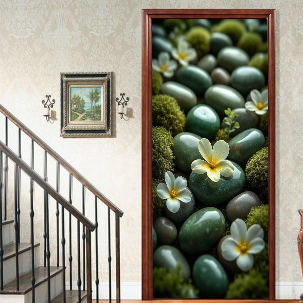 1 Stück Blühender Bambus Vinyl Türsticker Für Schlafzimmer Heimdeko Selbstklebend Abnehmbares Wandtattoo Türrenovierung Wasserdichtes Poster