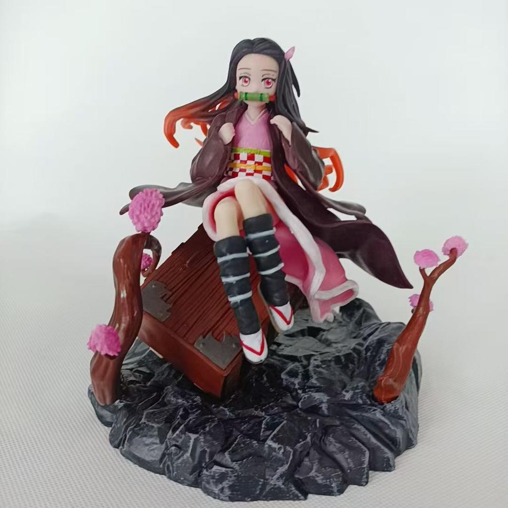 Anime Demon Slayer Sitting Kamado Nezuko Figure Scene Collection Decoration Desktop PVC Doll Model Toys Gift