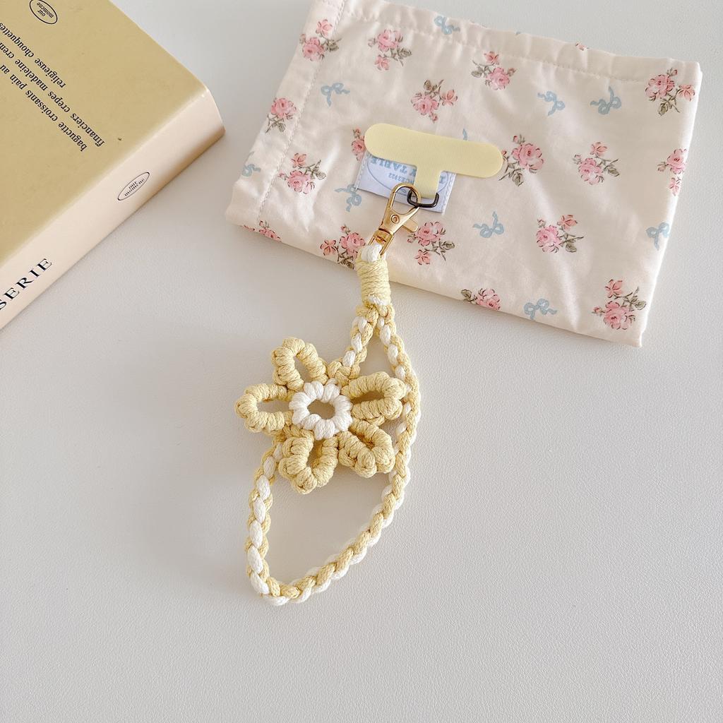 Ins Knit Colorful Flower Short Lanyard for Mobile Cell Phone Hand Wrist Strap Double Color Contrast Universal Rope Accessories