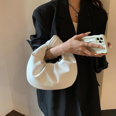 Simple Pleated Girl Handbag Fashion Texture Pure Color Girls Clouds Bag Korean Hundred Dumpling Bag Car Stitching Craft PU