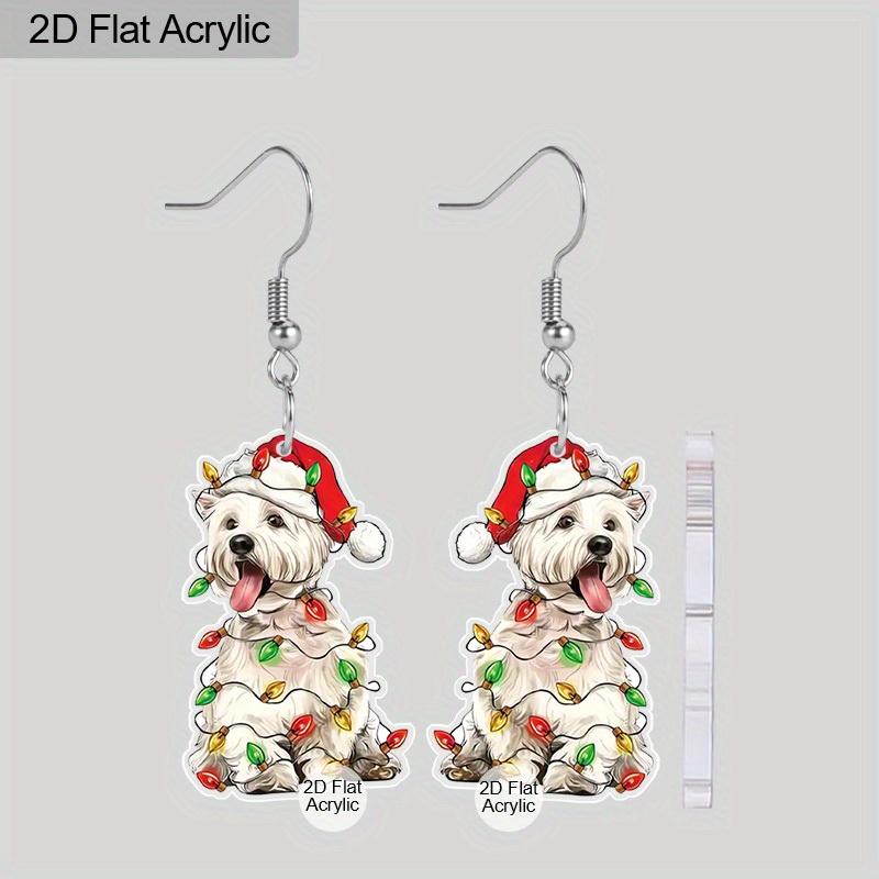 2D Flat Christmas Earring Cute Animal Earrings Christmas Dog Earrings for Women Holiday Christmas Gifts