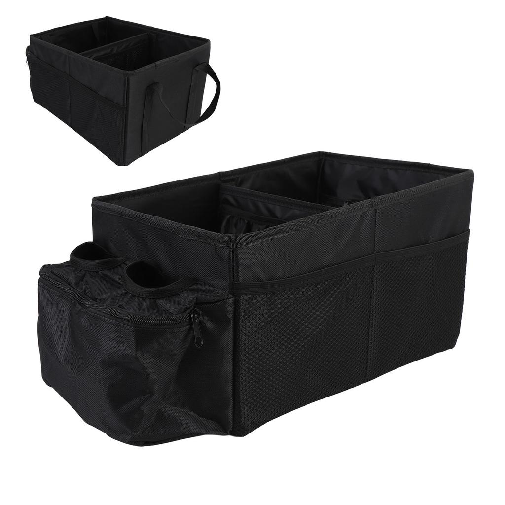 Small Trunk Organizer with Double Cup Holder Pocket Collapsible 600D Oxford Cloth 29L Waterproofing