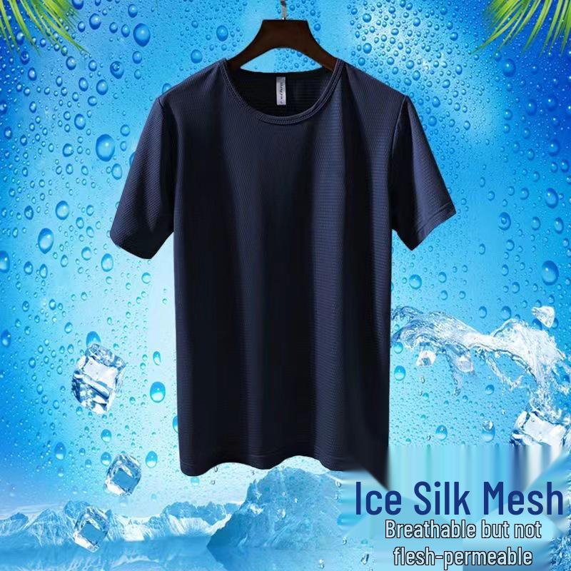 

Мужская быстросохнущая футболка из сетки свободного кроя, с коротким рукавом, большого размера, летняя повседневная из ледяного шелка XL