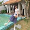 Niche design sense two wear blue plaid skirt women's summer French temperament tube top skirt a word umbrella skirt