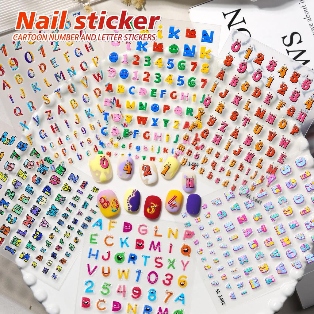 INS Style Cute Cartoon Letter & Number Nail Art Stickers for DIY Journals & Accessories