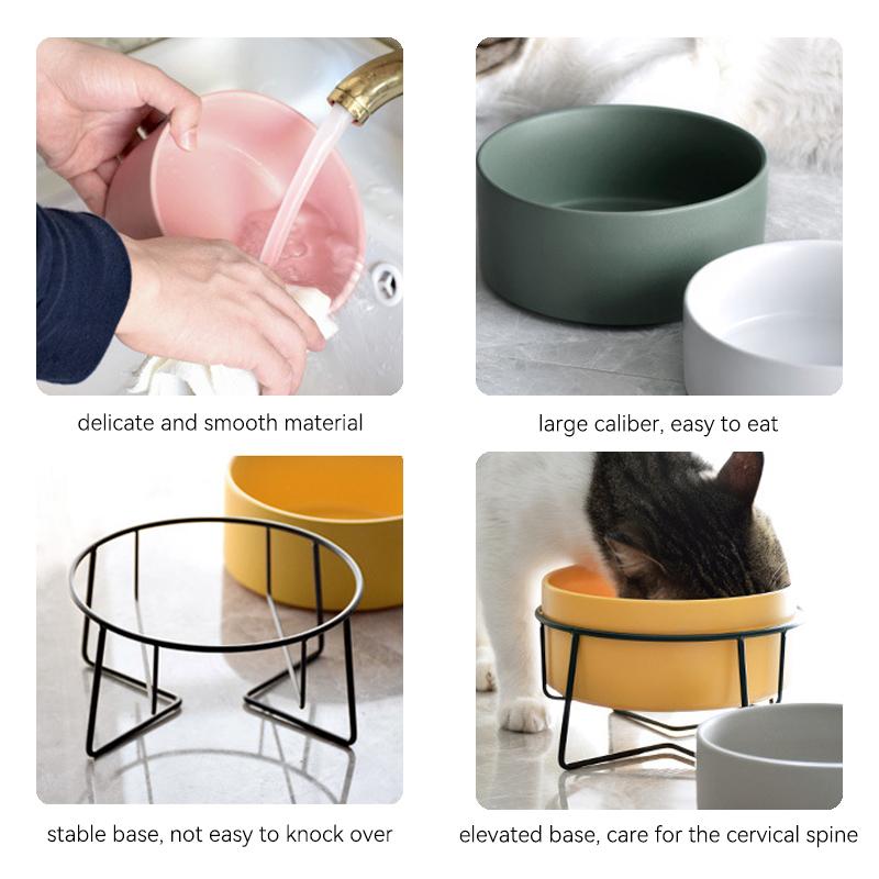 Double Cat Food Water Bowls with Stand Ceramic Pet Feeding Accessories Cats Small Dogs Eat Drink Supplies Puppy Feeder Bowl