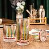 Hand Painted Colorful Glass Cup, Striped Engraved Whiskey Tumbler, Vintage Liquor Glasses for Home Bar Party