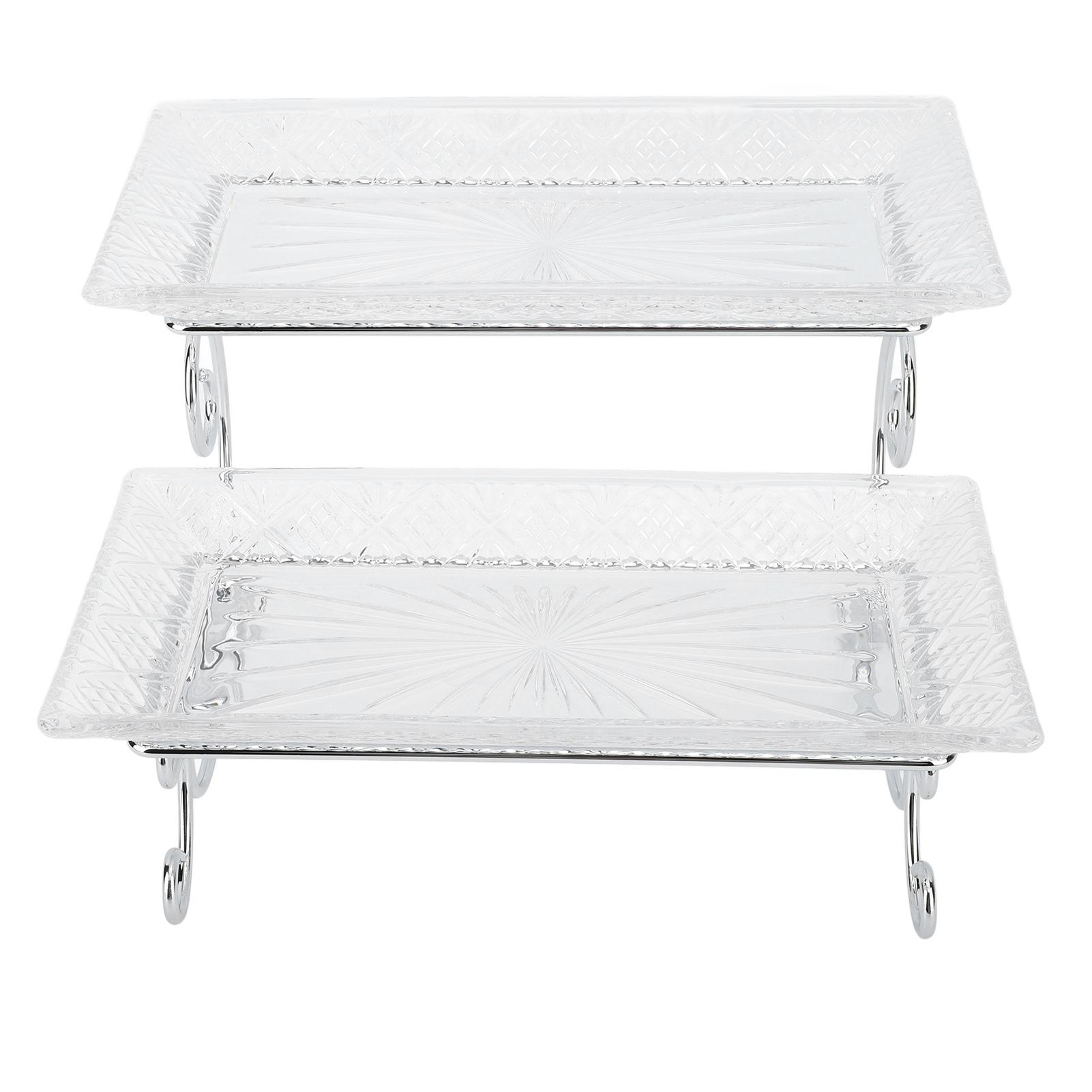 

2 Tiered Glass Buffet Serving Tray Multifunctional Exquisite Stable Dessert Food Display Server Tiered Serving Platter L