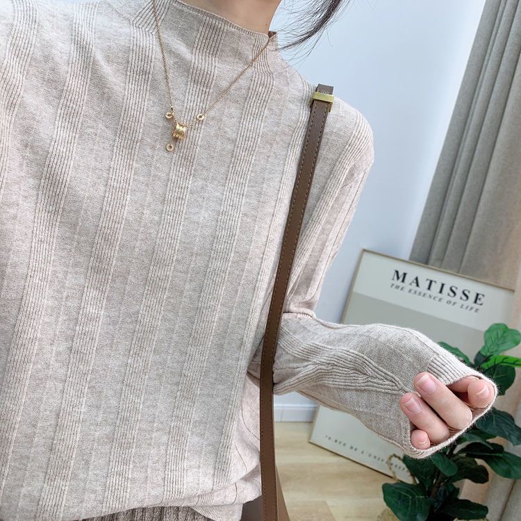 Base Layer Sweater Loose Half Turtleneck Knitted Sweater for Women Casual Long-sleeved Pullover for Autumn and Winter