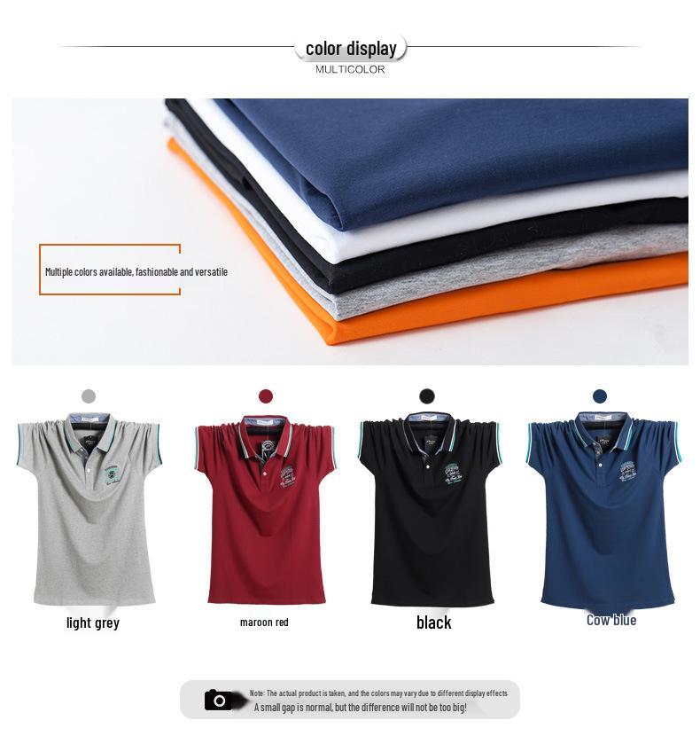 Męska koszulka polo z bawełny o luźnym kroju w dużym rozmiarze, styl hongkoński, z krótkim rękawem i kołnierzykiem typu turn-down