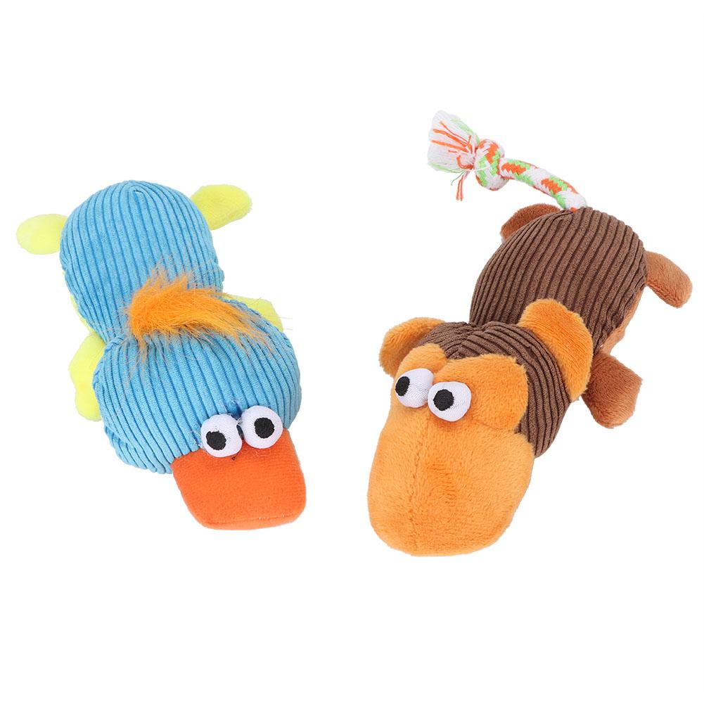 2PCS Set Pet Dog Squeak Chew Toy Soft Plush Duck Monkey Sound Toys