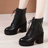 Black waterproof table thick heel Martin boots autumn and winter new side zipper versatile women's boots
