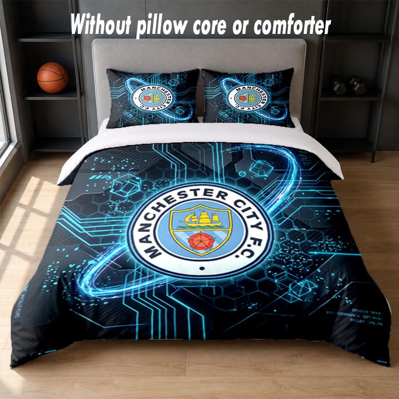 Set Biancheria da Letto Manchester City Design 1 Copripiumino + 2 Federe Morbido Traspirante Biancheria da Letto per la Casa