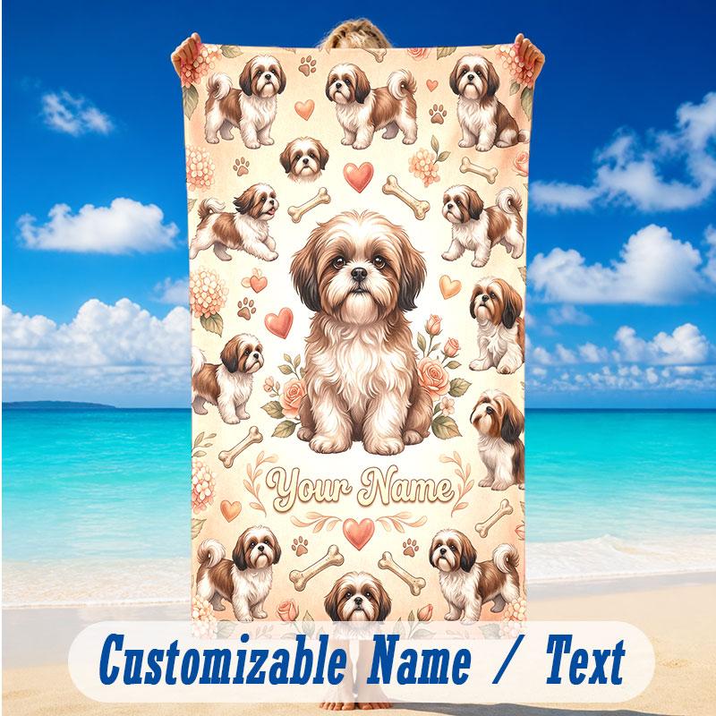 Floral Garden Theme Beach Towel Personalized Custom Name & Text Soft Quick Dry Beach Towel for Swimming Travel
