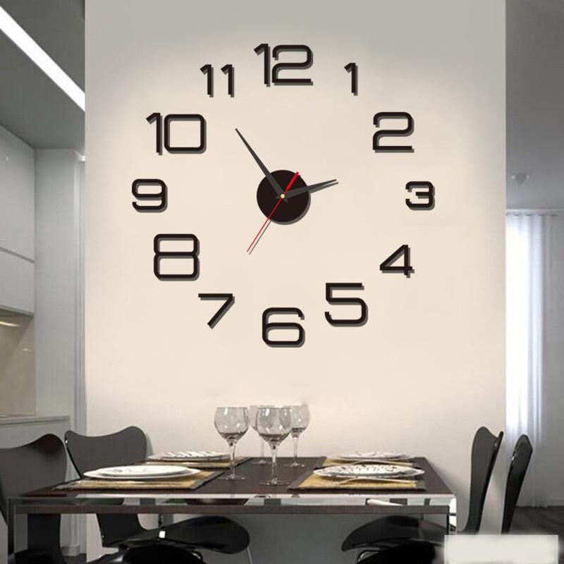 3D Mirror Wall Clock Luminous Modern DIY Frameless Sticker Large Silent Quartz for Living Room Office