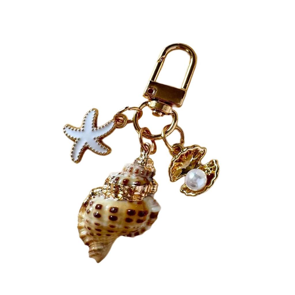 Conch Starfish Pearls Pendant Keychain Lightweight Versatile Purse Accessory Handmade Gift For Ocean Lovers