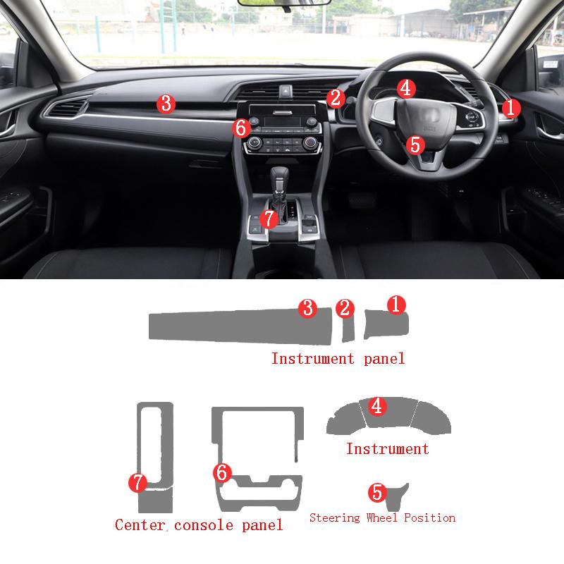 For Honda Civic Interior Center Console trucment Air Panel Steering Wheel Panel Tpu transparent Anti- Scratch Protective Film