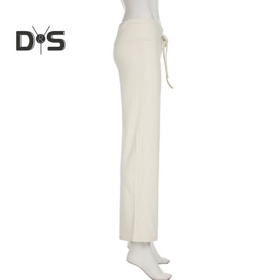 Women Fall Winter Pants Low Waist Butt-lifted Sport Trousers Drawstring Elastic Waist Solid Color Yoga Sweatpants Winter Plush-lined Wide Leg
