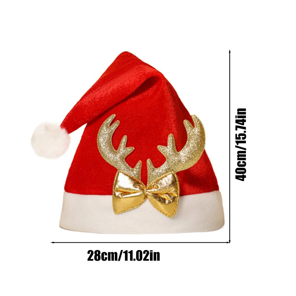 Christmas Hat Soft Party Headwear With Reindeer Antlers Bow Decoration Plush Santa Hat Gift For Birthday Holiday New Year