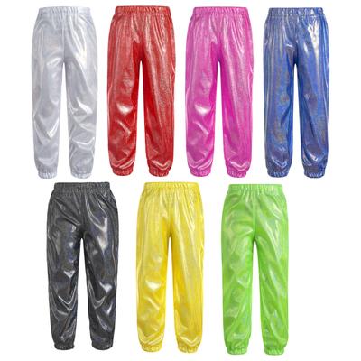 Kids Girls Boys Glittery Metallic Pants Shiny Trousers Children Jazz Dance Stage Performance Costume