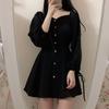 Spring and Autumn new fat mm Hepburn style small dress large size royal sister style single-breasted waist and thin small black dress