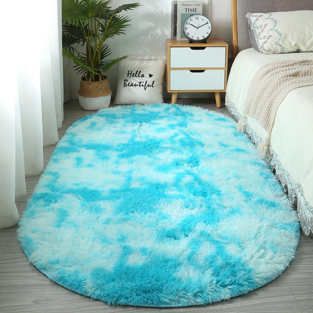 Nordic Ins Thickened Long Hair Tie-dyed Silk Hair Carpet Modern Simple Oval Bedroom Bed Rug, Living Room Sofa Rug