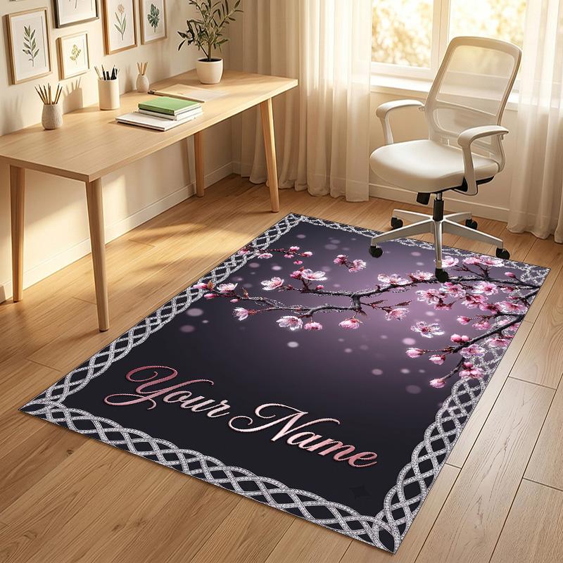 Floral Garden Theme Crystal Velvet Rug Personalized Custom Name Text Soft Floor Mat Home Decor