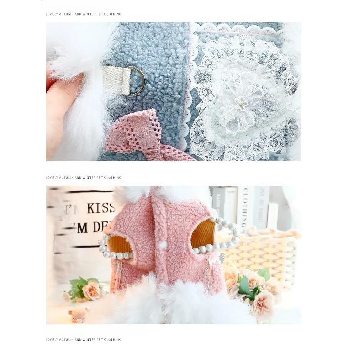 2025 New Dog Clothes Autumn Winter Thick Cat Princess Coat Love Fur Collar Fragrant Wind Outfit for Small Dog Pet