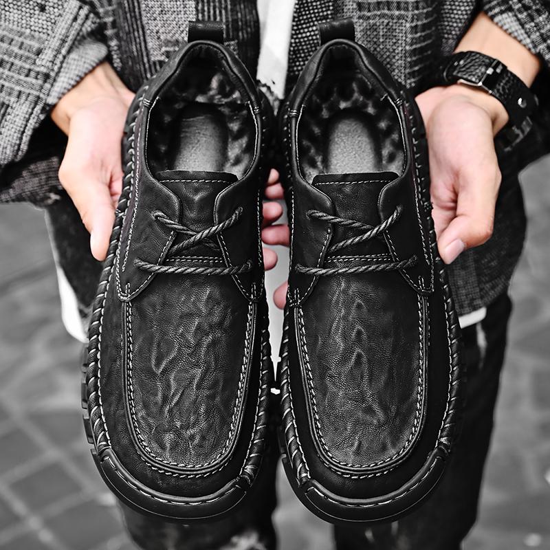 Fashion Handmade Soft Casual Leather Shoes Moccasins New Arrival Man Driving Shoes Retro Style Oxford Shoes Non-Slip Men Hiking Footwear