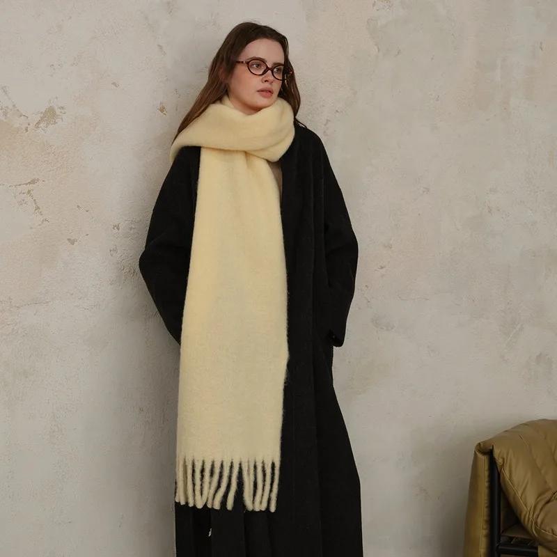 Cashmere Winter Scarf Thickened Warm Shawl Classic Tassels Fluffy Shaws Women Luxury Autumn Winter Scarf Solid Color Soft Shaw