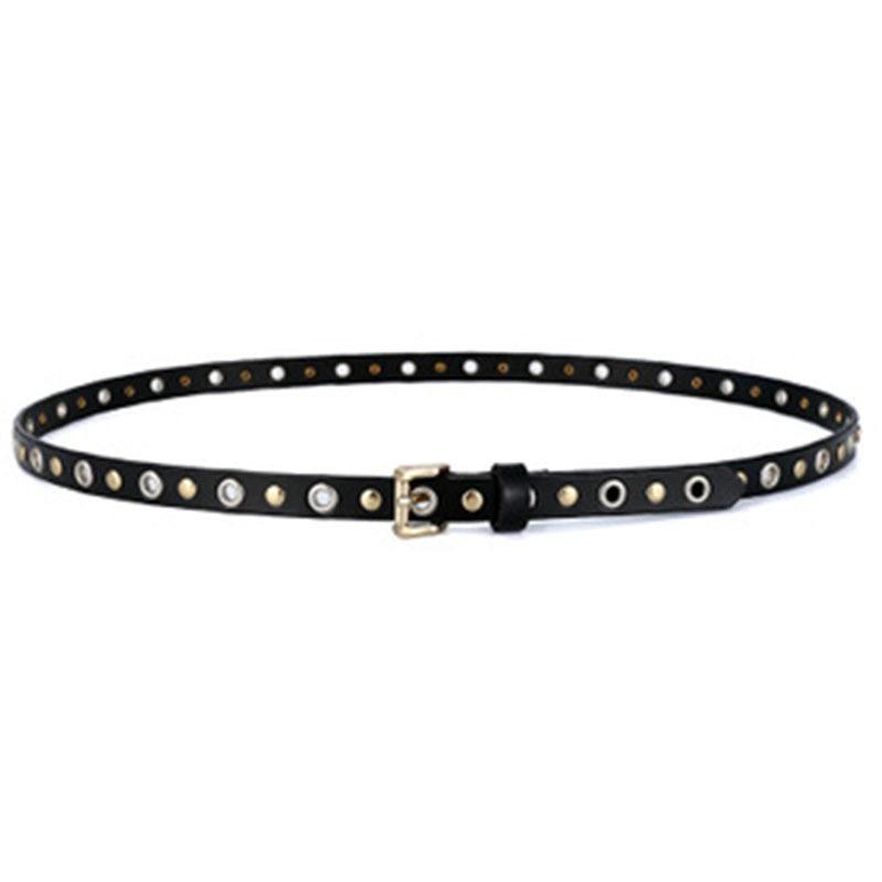 New Belt Decoration, Small Belt, Fashionable, Simple and Versatile Casual, Rivets, Women's Belt Round Holes