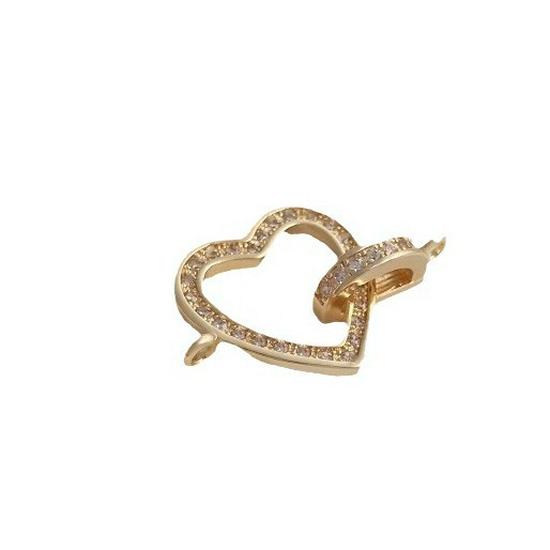 14K Gold-Filled Peach Heart Jewelry Buckle with Zircon and Pearl Pendant