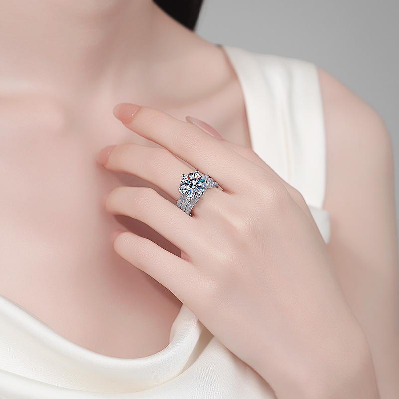 Three Lifetimes of Love PT950 Platinum 5CT Moissanite Ring Women's Romantic Sparkling Engagement Band