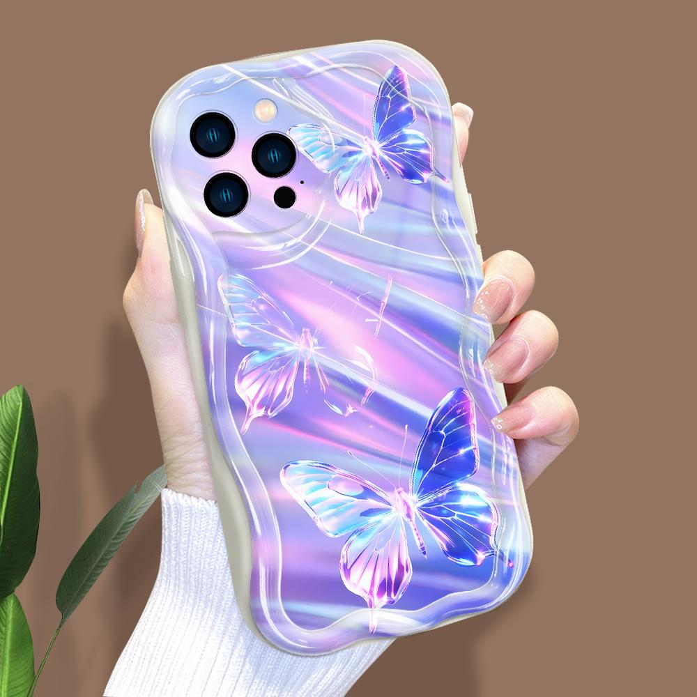 Cartoon Pattern Cream Texture Casing Wavy Edge Soft Silicone Cover Phone Case for IPhone Samsung Huawei Honor Xiaomi Redmi Infinix Tecno