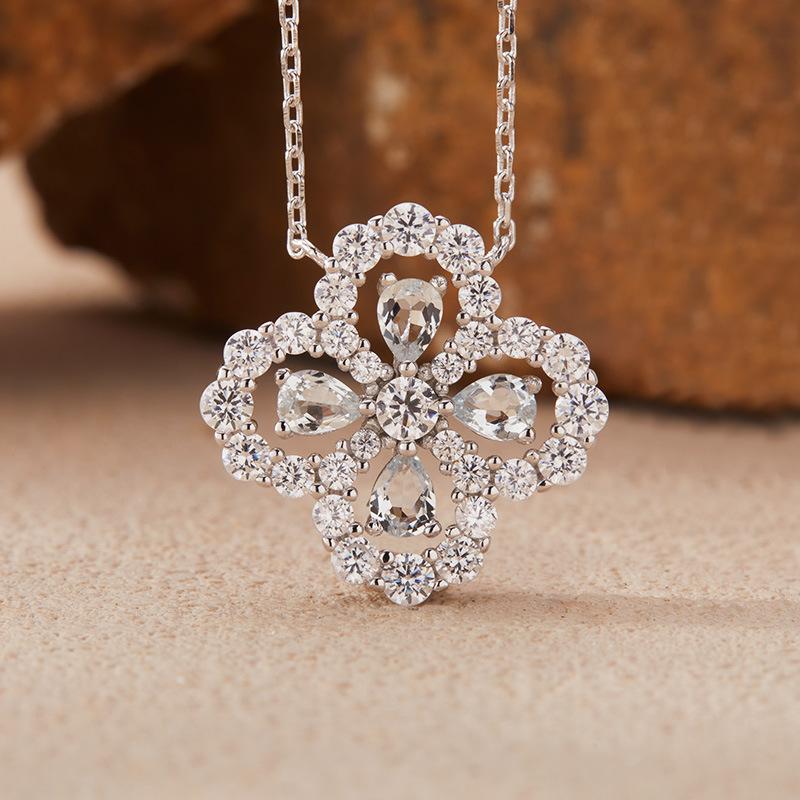 Natural Tanzanite Garnet Aquamarine Diopside Clover Colored Treasure Necklace Women'S S925 Sterling Silver Gem Pendant