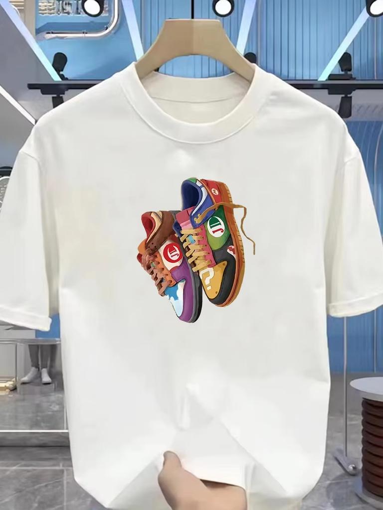 Men's Summer Cotton T-shirt - Fashion Brand - Tight Sportswear Style - Teenage Trendy Style - Printed Shoes - Short 2026 Tees