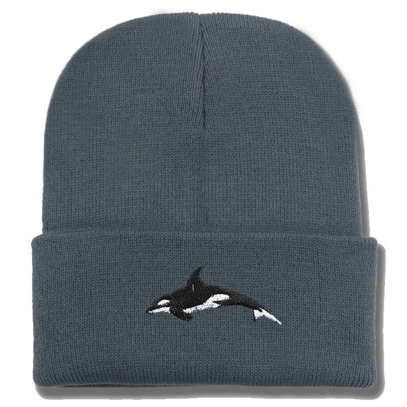 Shark Embroidery Knitted Beanie with Ear Protection for Autumn/Winter - Unisex Casual Hat