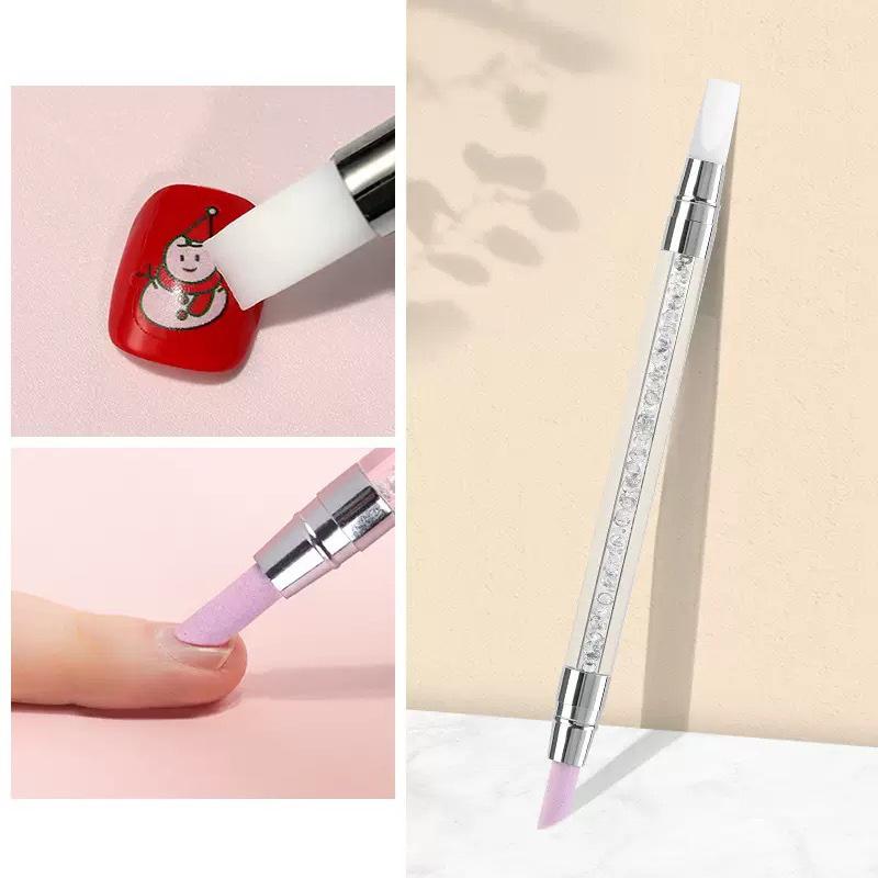 1 Pcs Double End Multi-Functional Silicone Nail Pen Quartz Cuticle Nail Polish Stick Grinding Dead Skin Remover For Nail Pen