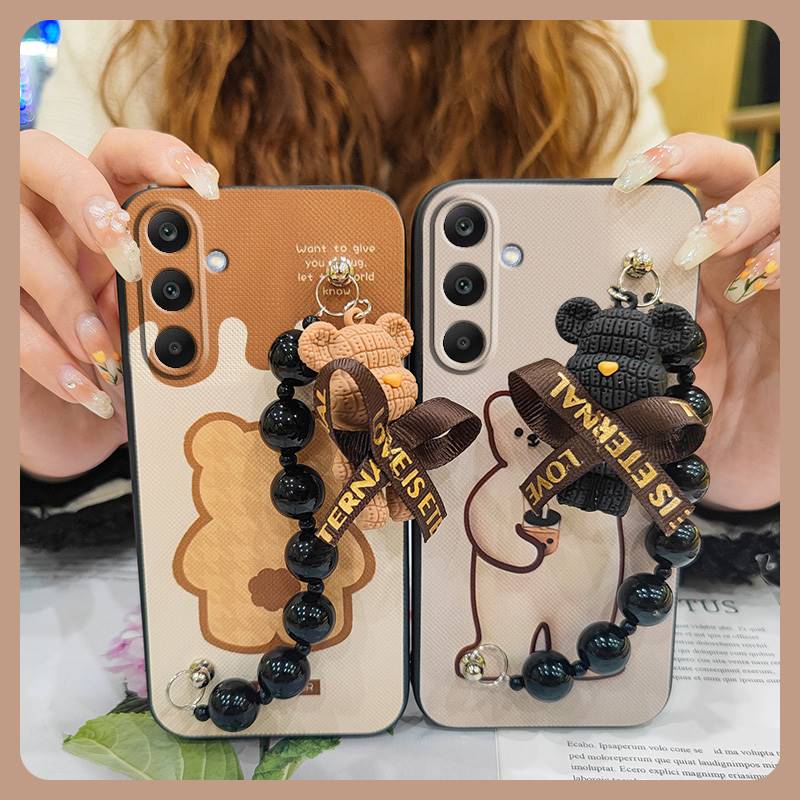 Cartoon Skin-friendly Feel Phone Case For Samsung Galaxy M56 5G/SM-M566B Cute Silicone Back Cover Black Pearl Pendant