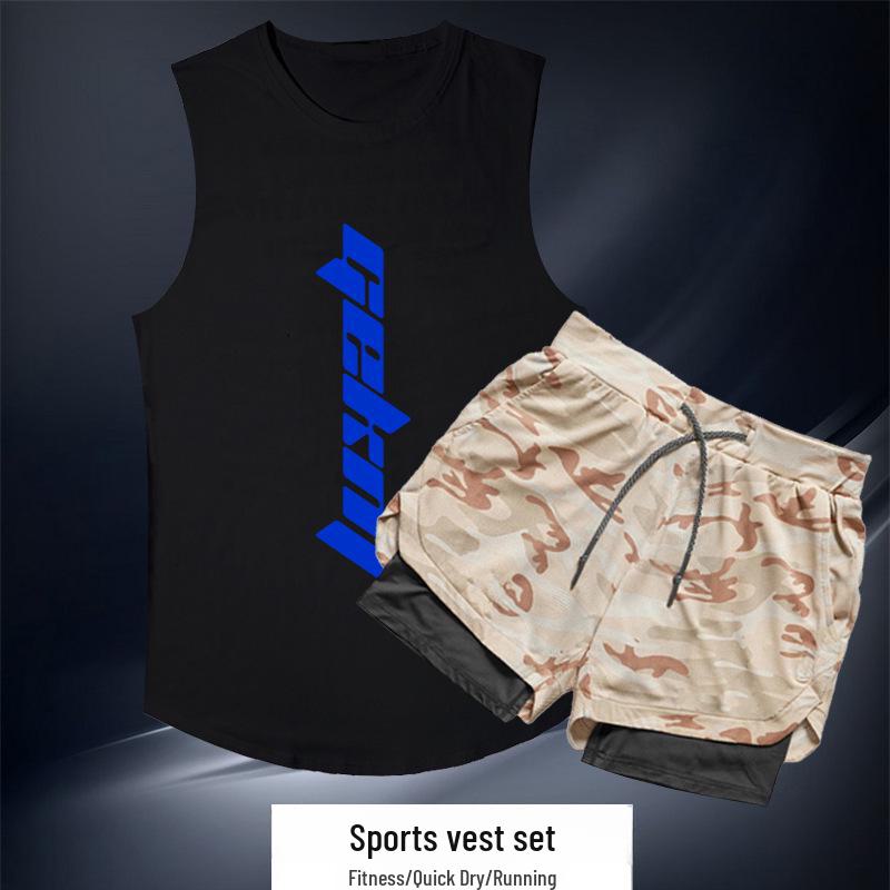 Pánská rychleschnoucí sportovní souprava: Venkovní běžecké fitness kalhoty a bezrukávová vesta na letní basketbalový trénink