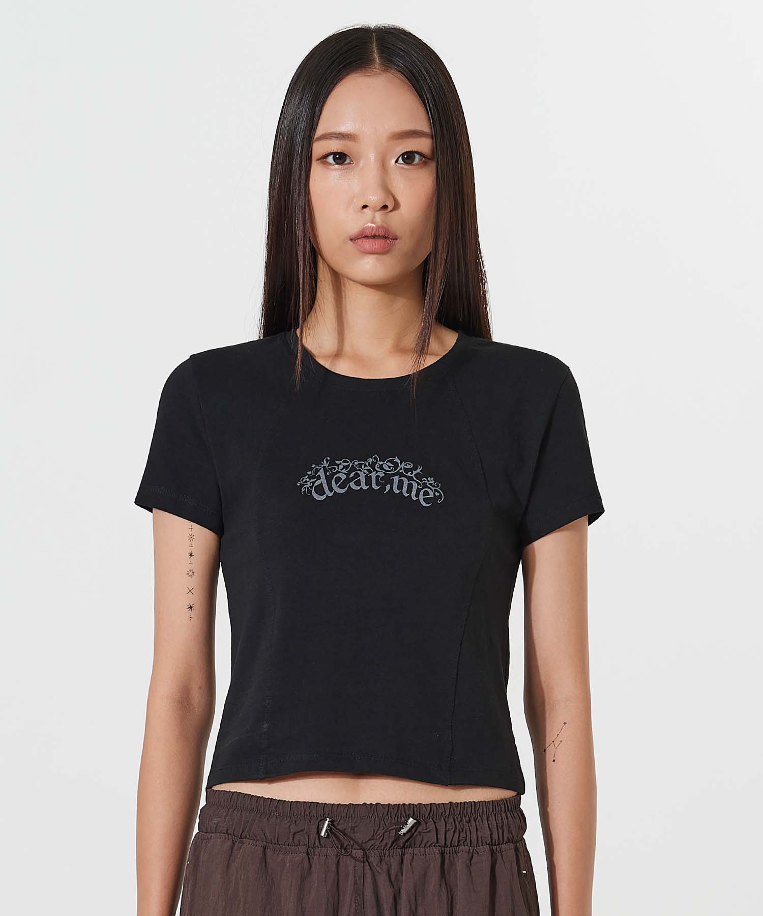 Dear Me Y2K Line Logo Crop Cutout Tee [Black] S