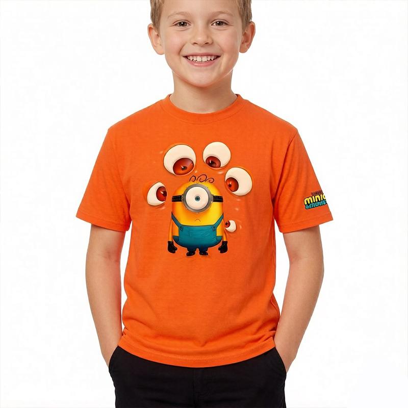 Minions Print Children Boys T-Shirt Skin Friendly Comfort Short Sleeve Tops Boys Girls Casual Birthday Gift Outfit