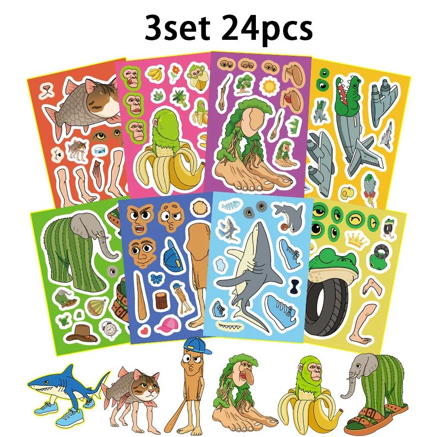 1-6 set Sticker Italiani Brainrot Tung Tung Sahur Telalaero Telala Squalo Sticker Divertenti Fai una Faccia Gioco Interattivo Regalo di Compleanno
