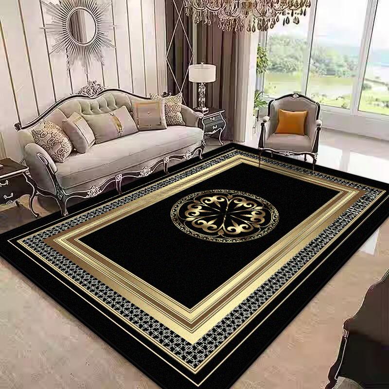 Golden Border Luxury Carpet Soft Foldable Large Rugs for Living Room Easy Clean Non-slip Mat Kids Safe