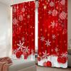 2D Flat Printing 2pcs Christmas Scene Curtains Red Christmas Snowflakes Digital Printed Polyester Drapes Birthday Party Use for