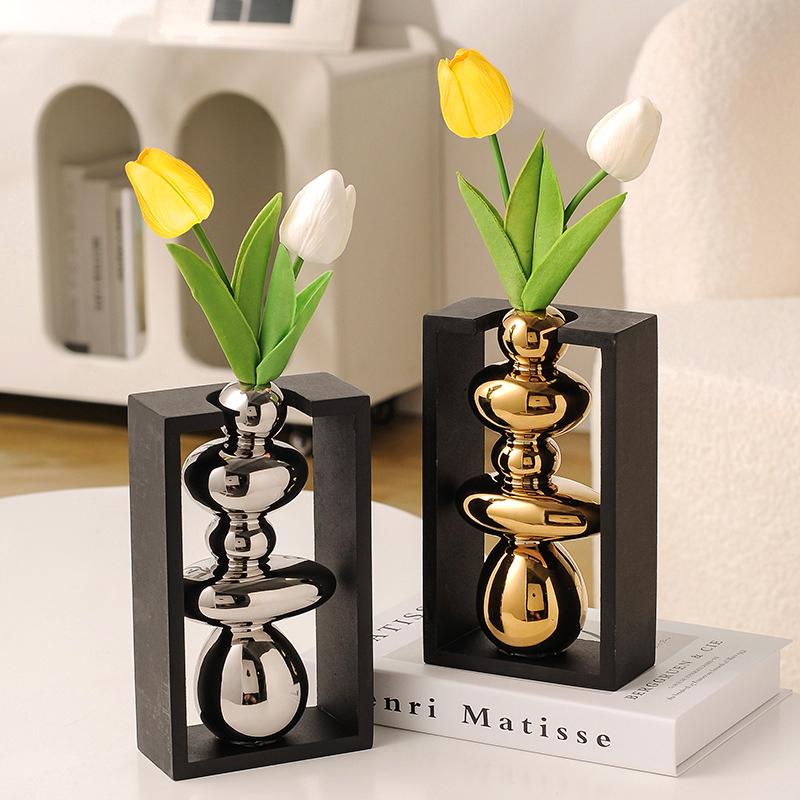 1PC Cobblestone Vase Ornament Nordic Pebble Shaped Vase Modern Flower Arrangement Container Table Decoration 21.5x12x6cm