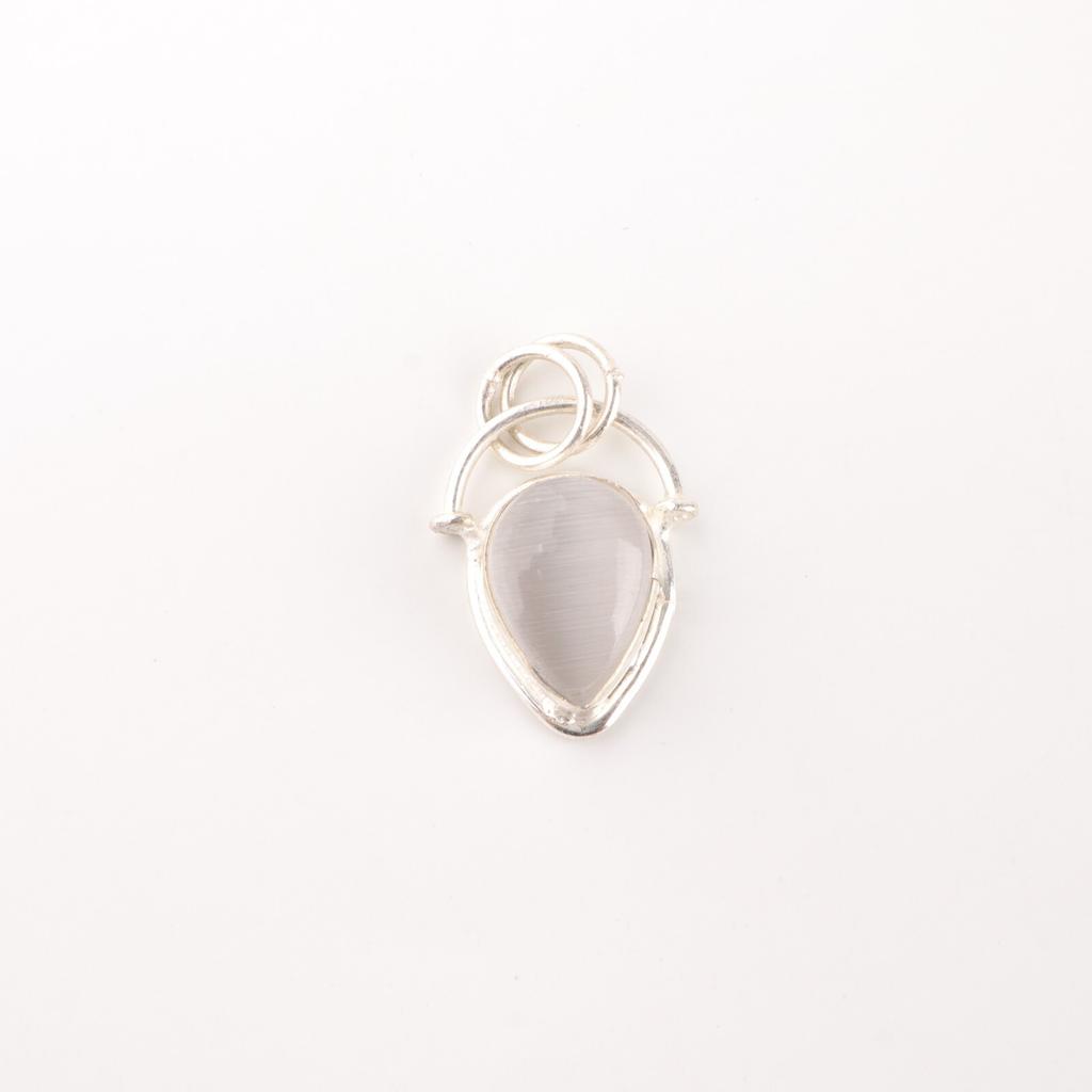 Selenite Gemstone 925 Solid Silver Jewelry Handmade White Stone Chain Pendant PP-56-38