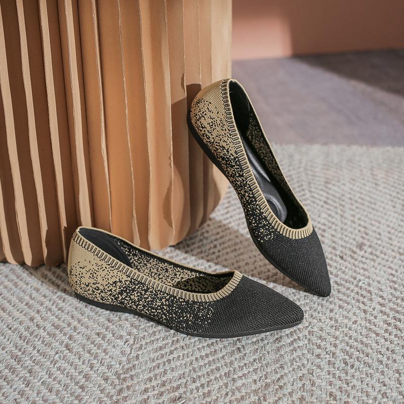 Fashion Stretch Fabric Flats Woman Spring Ballets Shoes Breathable Moccasines Pointed Toe Loafers Female Fly Weaving Leopard Ballerinas